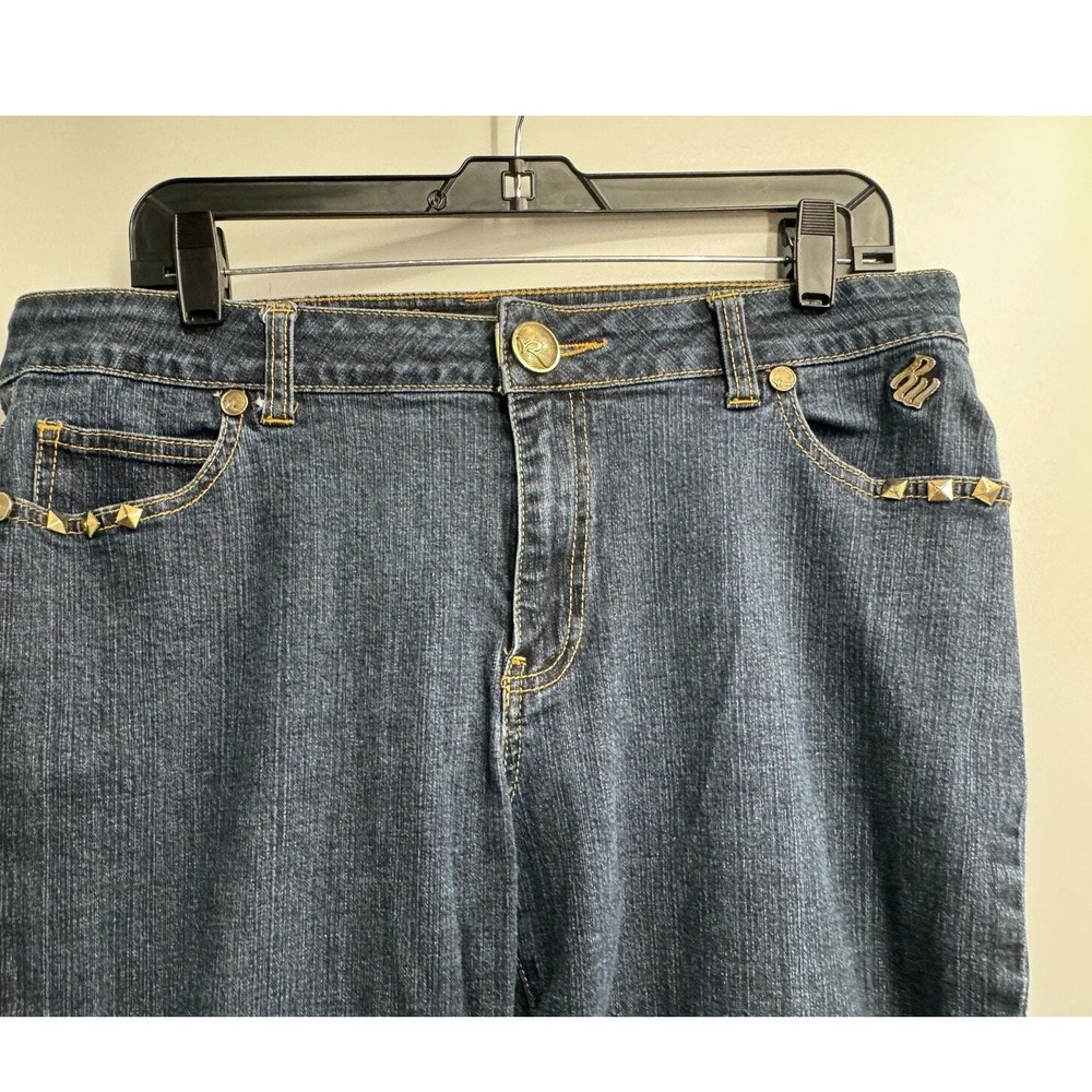 Rocawear Women's Jeans Size 18 Blue Denim‎ Studded Chain Embellished Pockets - Picture 3 of 6